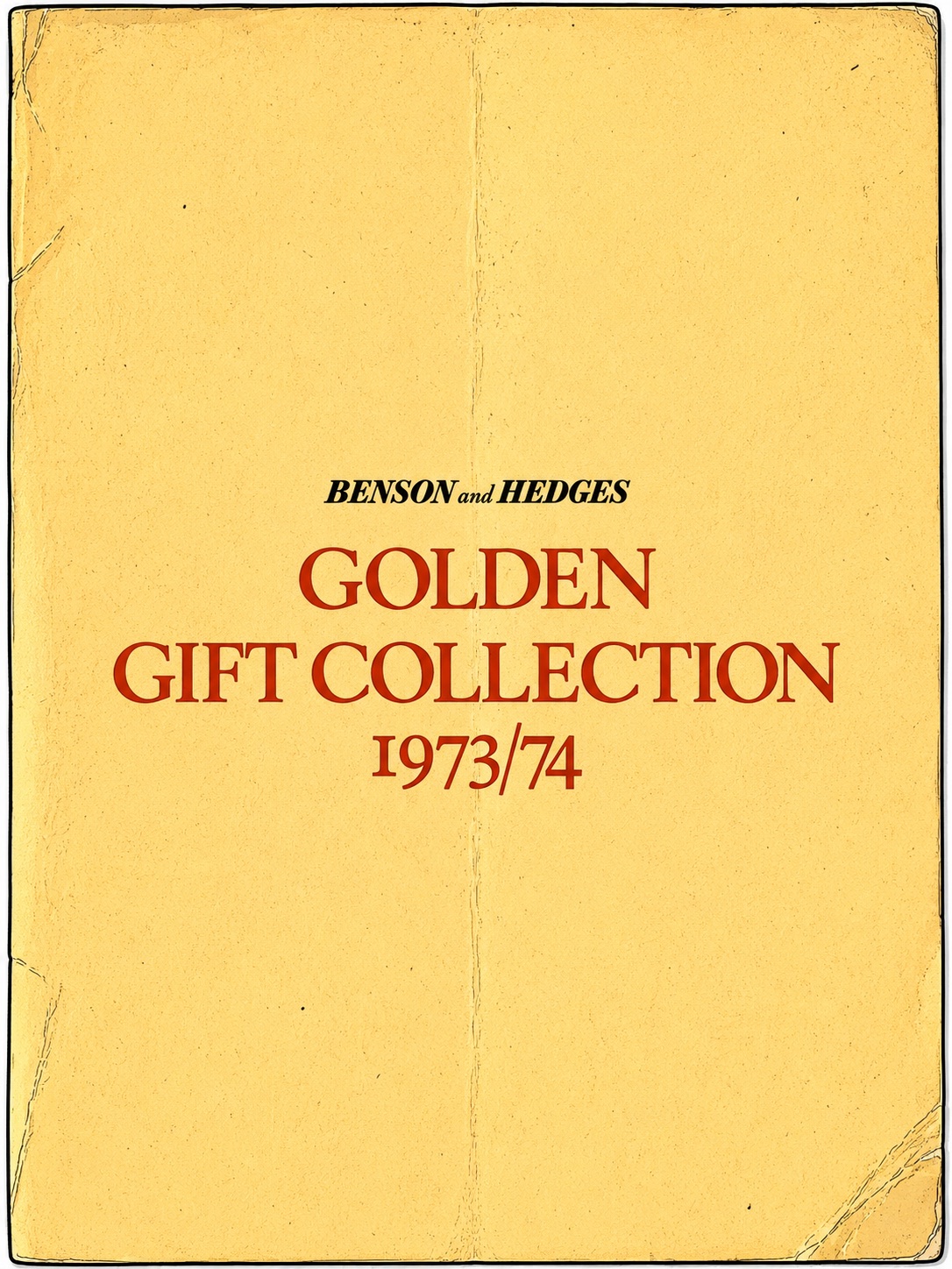 A Benson and Hedges Golden Gift Collection 1973/74 catalogue cover on aged paper.
